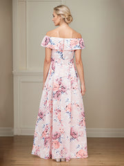 A-Line Off the Shoulder Bowknot Satin Floral Mother of the Bride Dress