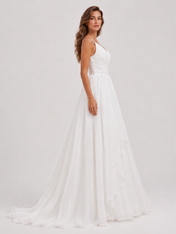 Elegant V-Neck Ruched Chiffon A-Line Wedding Dress with Chapel Train