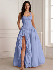 Glamorous Blush Pink Halter Corset Evening Paty Dress Gown