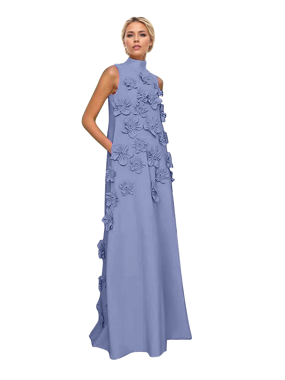 Onions Purple Rose Flower Maxi Dress