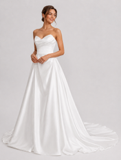 Elegant Strapless Ruched Satin A-Line Wedding Dress with Chapel Train