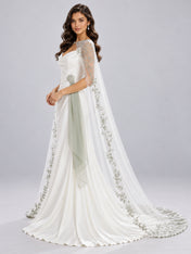 White Cowl-Neck Mermaid Wedding Dress with Matching Capelet