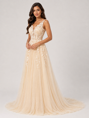 Elegant Floral Applique Tulle A-Line Wedding Dress with Sweep Train