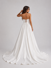 Elegant Strapless Corset Satin A-Line Wedding Dress with High Slit and Chapel Train