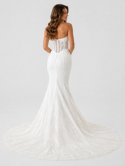 Elegant Strapless Exposed Corset Lace Mermaid Wedding Dress with Chapel Train