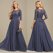 A-Line Scoop Floor-Length Lace Chiffon Mother Of the Bride Dress With Sequins Applique