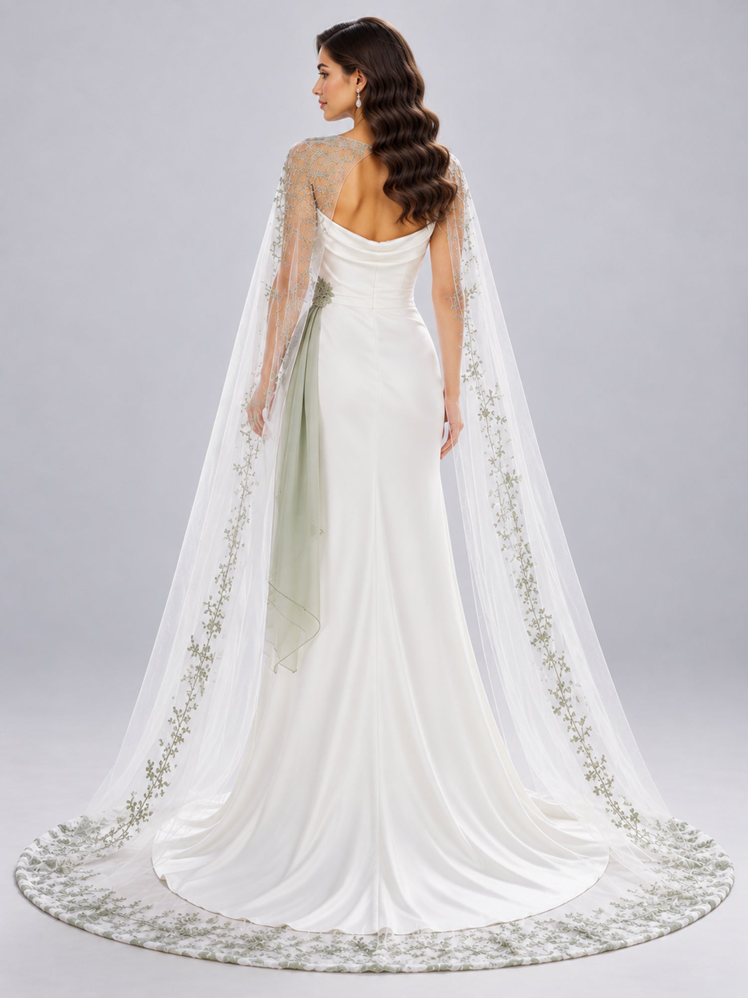 White Cowl-Neck Mermaid Wedding Dress with Matching Capelet