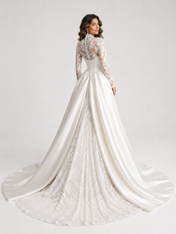 Elegant Lace Applique High Neck Mermaid Wedding Dress with Detachable Train