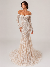 Elegant Off-the-Shoulder Long Sleeve Lace Mermaid Wedding Dress with Sweep Train