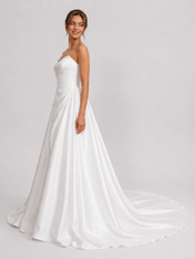 Elegant Strapless Ruched Satin A-Line Wedding Dress with Chapel Train