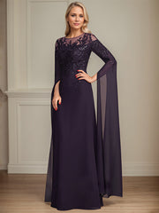 Sheath/Column Scoop Illusion Floor-Length Lace Chiffon Mother of the Bride Dress With Sequins