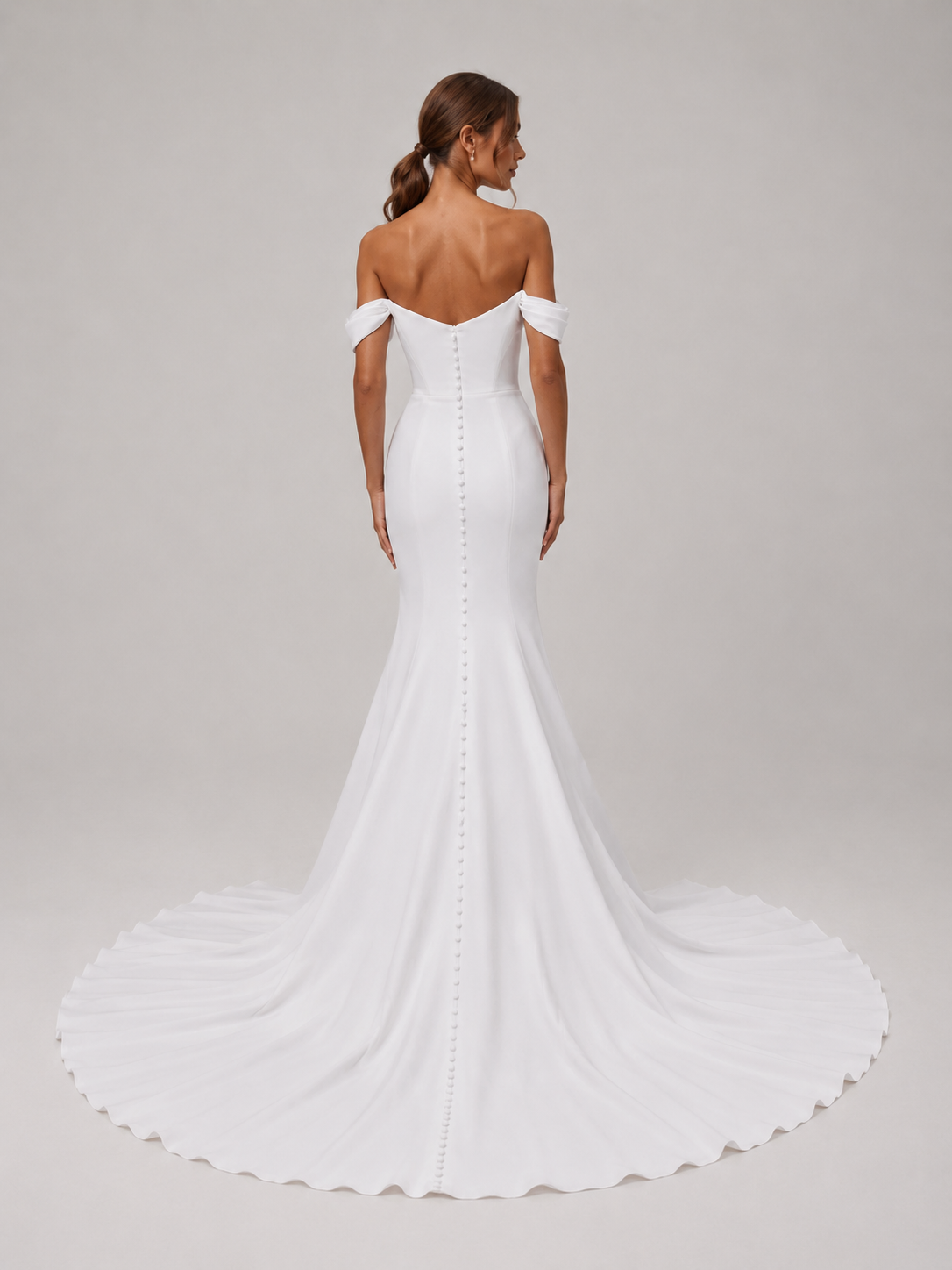 Elegant Off-the-Shoulder Cowl Neck Satin Mermaid Wedding Dress with Chapel Train