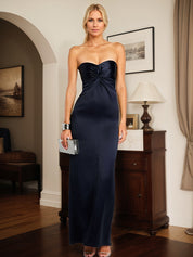 Navy Sheath/Column Sweetheart Neckline Sleeveless Satin Mother Of The Bride Dress