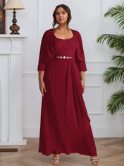 A-Line Square Neckline Lace Chiffon Mother of the Bride Dress