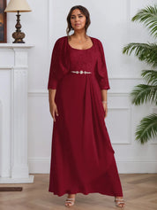 A-Line Square Neckline Lace Chiffon Mother of the Bride Dress