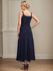 Separates A-line Scoop Tea-Length Chiffon Mother of the Bride Dress With Sequins Beading