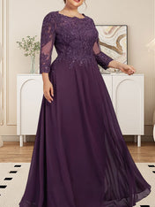 A-line Scoop Floor-Length Lace Chiffon Mother of the Bride Dress With Sequins