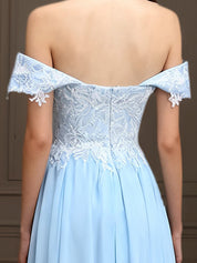 Elegant Off the Shoulder Chiffon Sheath Long Mother of the Bride with Lace Appliques