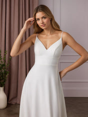 White A-Line V-Neck Sequins Stretch Crepe Wedding Dress