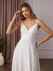 White A-Line V-Neck Sequins Stretch Crepe Wedding Dress