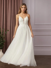 White A-Line V-Neck Sequins Sleeveless Tulle Sleeveless Dress