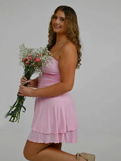 Strapless Ruched Ruffle Mini Homecoming Dress