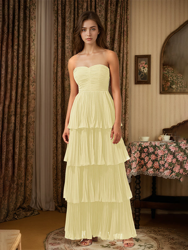 Burgundy A-Line Sweetheart Floor Length Tiered Chiffon Bridesmaid Dress