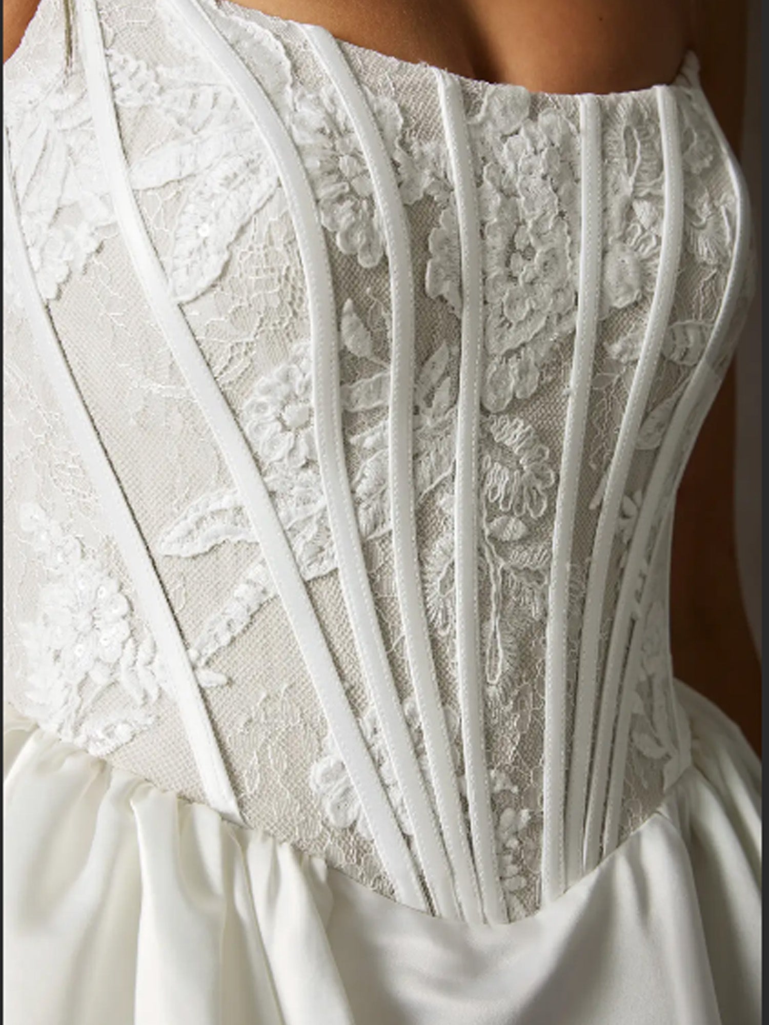 White A-line Strapless Lace Sweep Train Wedding Dress