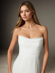 White A-Line Strapless Chiffon Wedding Dress