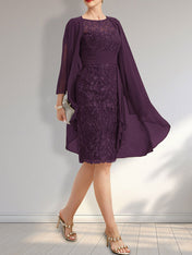 Sheath Scoop Illusion Knee-Length Lace Chiffon Mother of the Bride Dress With Cascading Ruffles Sequins