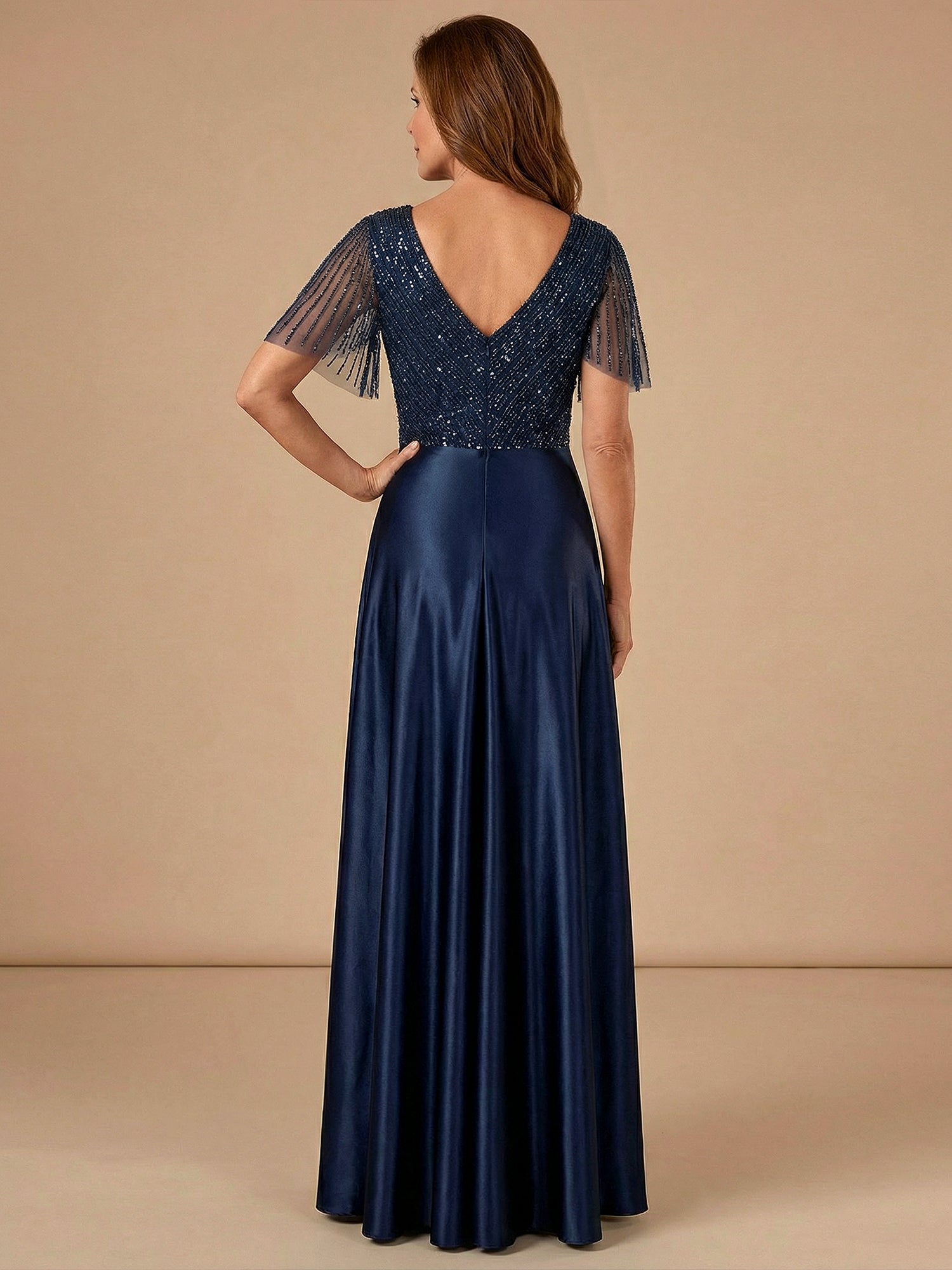 Tassel V Neck A Line Sparky Sequins Mother of the Brides Dresses for Women