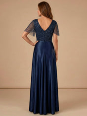 Tassel V Neck A Line Sparky Sequins Mother of the Brides Dresses for Women