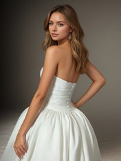 White Ball-Gown Strapless Matte Satin Wedding Dress