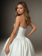 White Ball-Gown Strapless Matte Satin Wedding Dress