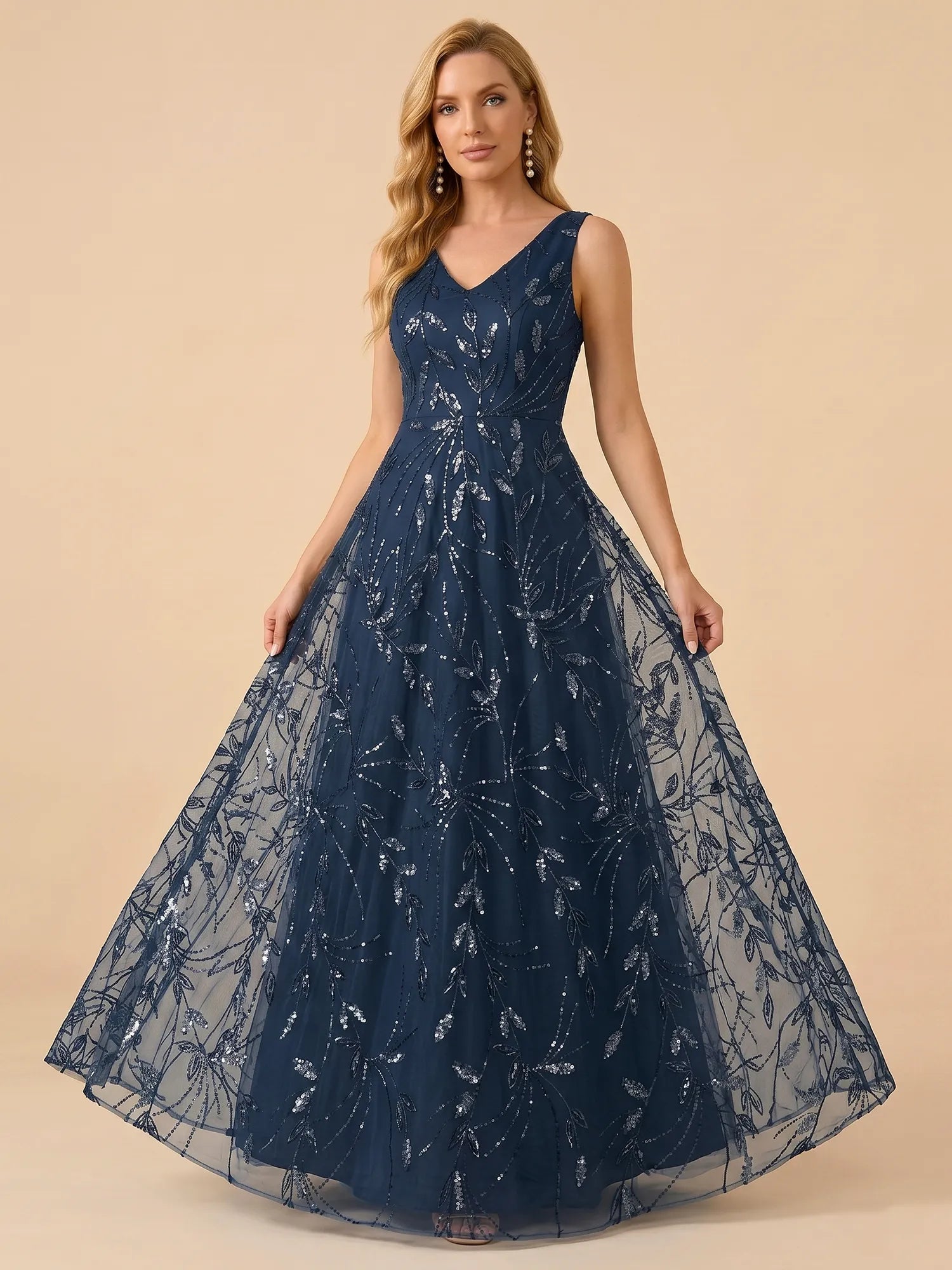 A-Line Sequin Embroidered V-Neck Mother of the Bride Gown with Matching Jacket