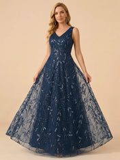 A-Line Sequin Embroidered V-Neck Mother of the Bride Gown with Matching Jacket