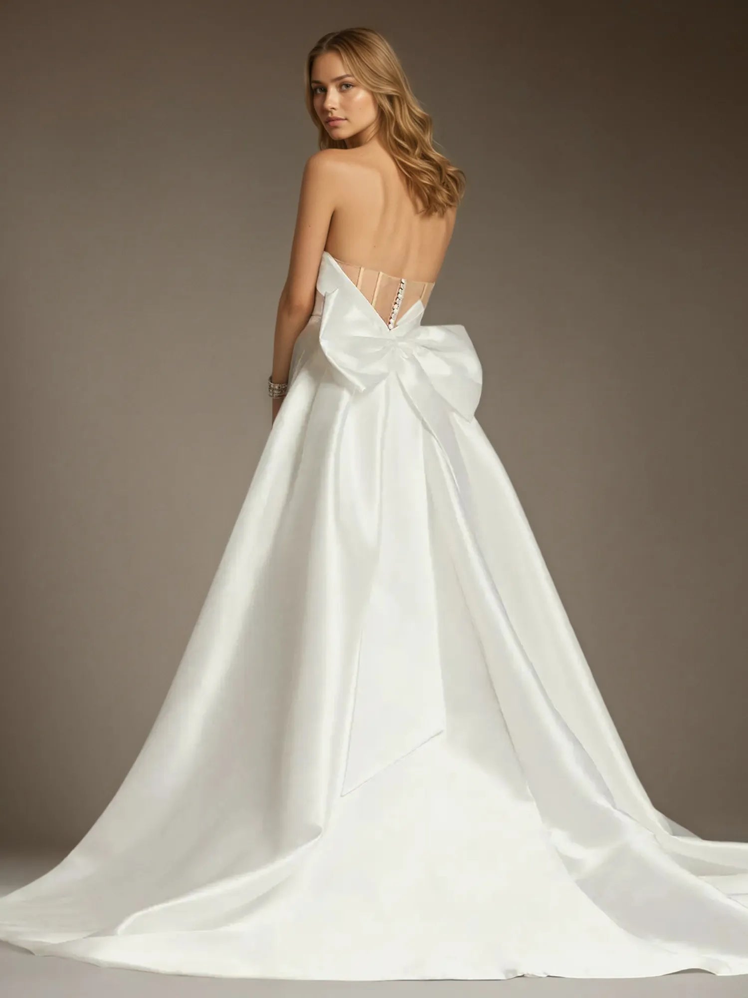 White Mermaid Strapless Bow Wedding Dress