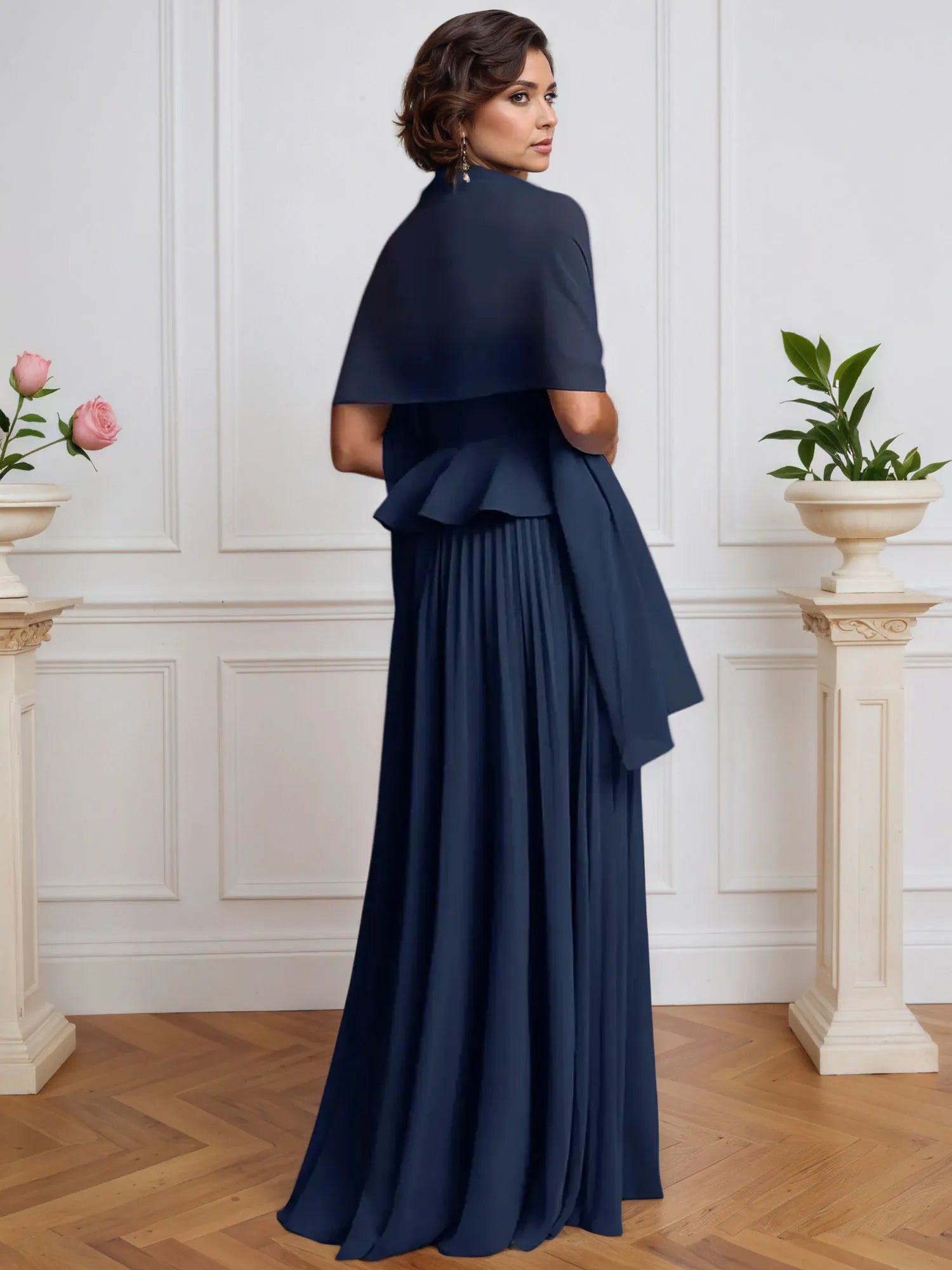 A-Line Off The Shoulder Sleeveless Pleated Chiffon Dress With Cascading Ruffles