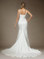 White Mermaid Square Neckline Double Faced Satin Wedding  Dress