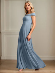 A Line Off the Shoulder Floor Length Chiffon Mother Of the Bride Dress With Pleated