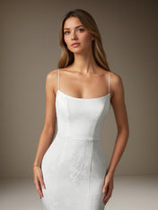 White Mermaid Off The Shoulder Floral Jacquard Wedding Dress