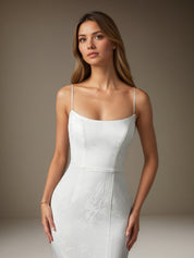 White Mermaid Off The Shoulder Floral Jacquard Wedding Dress