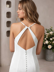 White Mermaid V-Neck Stretch Satin Wedding Dress