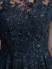 A-Line Scoop Floor-Length Chiffon Mother of the Bride Dress With Applique & Sequins