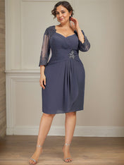 Sheath/Column Sweetheart Knee-Length Chiffon Mother of the Bride Dress With Beading Appliques Lace Sequins Pleated