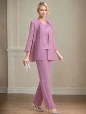 Chiffon Square Neck Sleeveless Floor Length Mother of the Bride Pantsuits