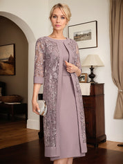 Sheath/Column Scoop Knee-Length Chiffon Mother of the Bride Dress With Pleated Sequins
