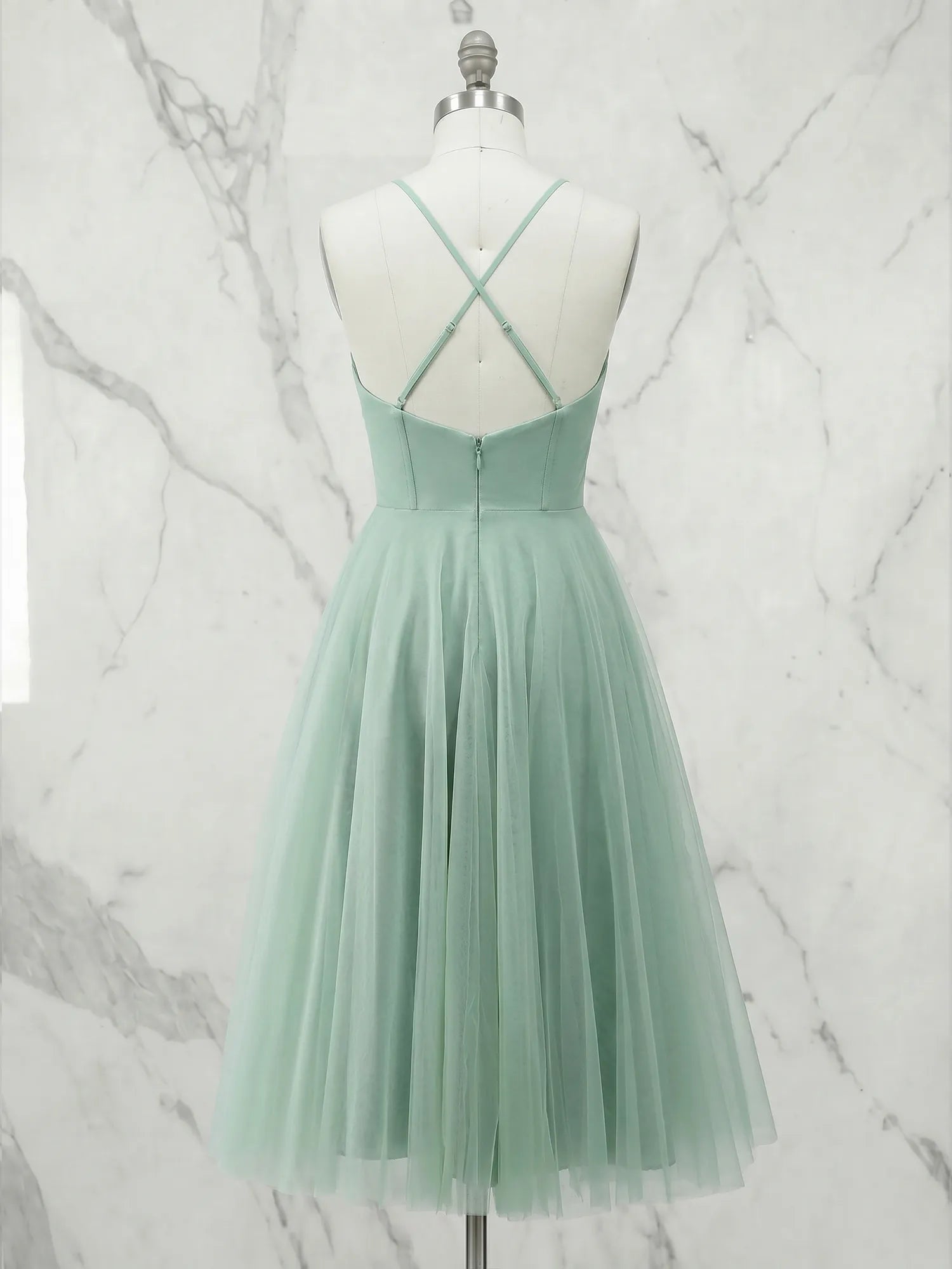 Sweetheart Ruched Tulle A-Line Midi Evening Dresses with Ruffle Trim