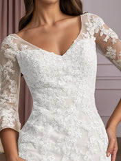 White Mermaid V-Neck Lace Tulle Wedding Dress