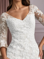 White Mermaid V-Neck Lace Tulle Wedding Dress